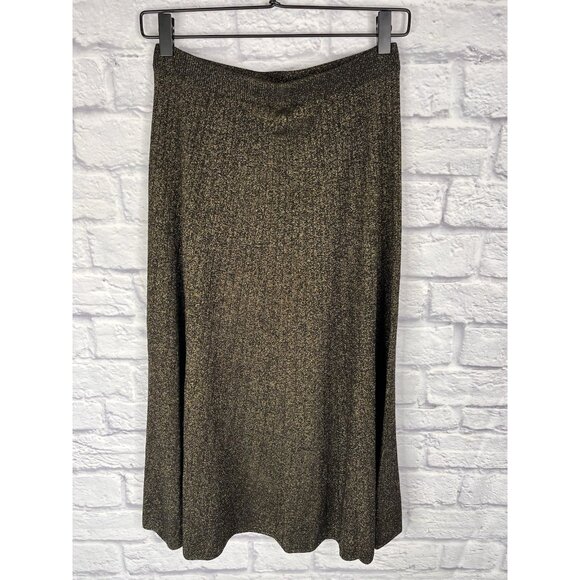 BANANA REPUBLIC Women's Black Gold Metallic A-Line Ribbed Midi Skirt NWT XS - Picture 5 of 5